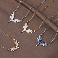 Collar de joyería de acero inoxidable de moda, regalo de cumpleaños Para Hija, collar de alas de Ángel de diamante CZ azul degradado delicado para mujer