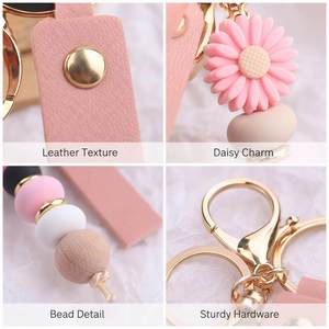 Porte-clés en cuir avec perles marguerites, porte-clés gravé avec un nom, jolis charms pour sacs à main, cadeau de remerciement pour les enseignants - Product Image 5