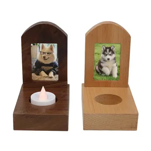 Özel Pet anıt ahşap tutucu kaybı için LED mum ile köpek kedi ahşap hatırlama aksesuarları için Pet ahşap Pet Urns