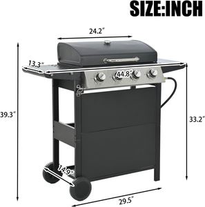 Parrilla de gas butano negra de 4 quemadores con dispositivo de seguridad contra llamas para exteriores, ideal para barbacoas y fiestas. - Product Image 2