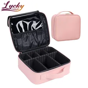 Pink Cosmetic Bag PU Leather Portable Makeup Case Large Capacity Cosmetic Bag