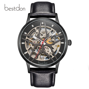 Bestdon bd7166g người đàn ông <span class=keywords><strong>Fancy</strong></span> thương hiệu SS Bộ Xương Tự động đồng hồ cơ khí chính hãng dây đeo da thời trang Analog Chống nước - Product Image 4