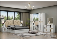 Ensemble de meubles de chambre à coucher en bois de luxe pour villa, bureau à domicile, lit moderne Queen, Full, King Size avec rangement, éclairage intégré, finition beige brillant