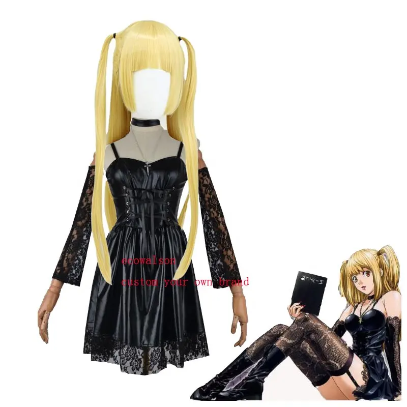 Ecowalson Death Note Costume Cosplay Misa Amane Leather Sexy Dress calze collana uniforme Outfit Cosplay