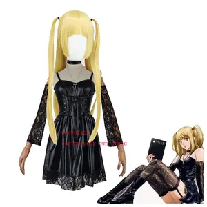 Ecowalson fantasia de couro misa amane, vestido uniforme de cosplay, note morta, sexy, meias, colar