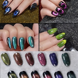 Custom Cat Eye <b>Nail</b> Polish Water Light Gel with Aurora Borealis Green Water-Gloss Glass Beads Magnetic Eye Effect - Product Image 6