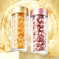 Bouteille en acrylique transparente cylindrique avec couvercle en métal de luxe, conteneur de stockage de capsules de perles cosmétiques, emballage de capsules de sérum