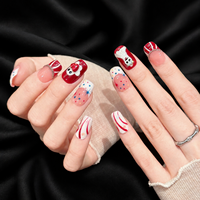 ODM OEM Faux Ongles Courts Carrés à Presser, Motif Fantôme 3D Mignon Halloween, Peints à la Main avec Strass, Faits Main Personnalisés, Vente en Gros