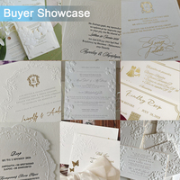 Carte d'invitation de mariage personnalisée en papier de coton fait main, avec motifs floraux et texte en relief, pour invités (finition gaufrée et débossée)
