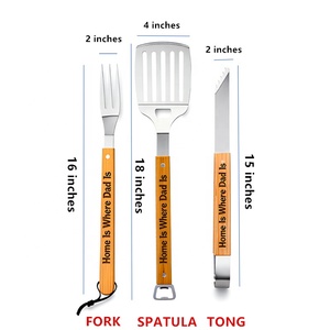 BQ-5419 Juego de 3 Utensilios para Parrilla de Acero Inoxidable con Grabado Láser Preciso y Mango de Madera, Venta al por Mayor Directa de Fábrica - Product Image 5