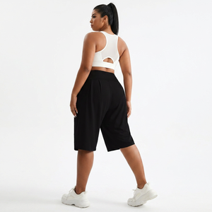 Shorts Bermuda Femme Décontractés Noir Uni Taille Haute Anti-Frottement Élastique avec Poches Coupe Ample en Tricot Spandex Polyester - Product Image 5