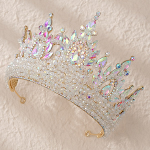 Haute qualité luxe cristal <span class=keywords><strong>mariage</strong></span> <span class=keywords><strong>diadème</strong></span> vert bleu rouge violet or coiffure coiffes mariée Pageant couronne pour reine femmes - Product Image 3