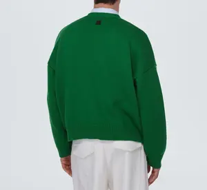 Custom Long Sleeve Cardigan Sweater Wool Blend Green Casual Knit Cardigan Men's Fashion Cardigan