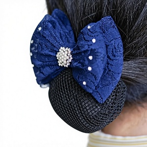 Couverture de chignon <span class=keywords><strong>filet</strong></span> Snood <span class=keywords><strong>filet</strong></span> à <span class=keywords><strong>cheveux</strong></span> nœud papillon décor femmes perles pince à <span class=keywords><strong>cheveux</strong></span> nœud dentelle fleur cristal - Product Image 6