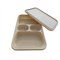 Barquette alimentaire jetable personnalisée en amidon de maïs, 4 compartiments, compatible micro-ondes, biodégradable, anti-fuite, sans BPA, boîte à lunch