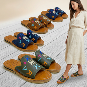 Sandalias Casuales de Cuero Genuino Hechas a Mano para Mujer, Sandalias de Cuero para Hombre al por Mayor con Diseño de Logotipo y Borlas Personalizados - Product Image 1