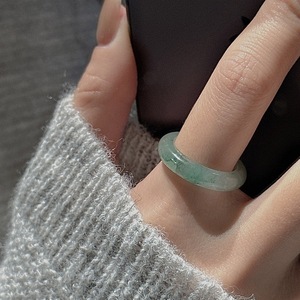 African Emerald <b>Ring</b> Simple Cool Design New Chinese Style Stackable <b>Plain</b> <b>Ring</b> Loach Back Jewelry Set - Product Image 3