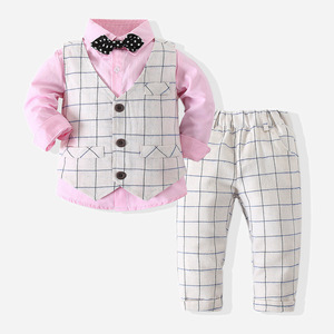 婴儿派对婚礼生日春季服装格子背心长袖衬衫裤子套装男童绅士套装特价 - Product Image 5