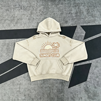 Sweat-shirt à capuche unisexe beige délavé effet vieilli style streetwear SUNSET CLUB pour homme, coupe ample