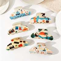 Nouvel Arrivage Pince à Cheveux Femme Style Vacances 'Sweet Summer Coconut Palm Surfboard' pour Chignon Arrière de la Tête avec Logo Personnalisé