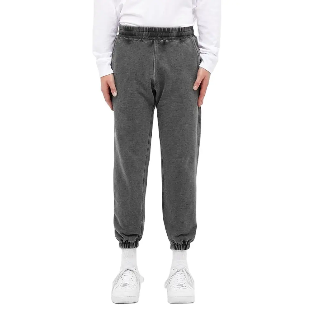 Track Pants Men OEM Service Custom Embroidery Logo Track Pants Men's Washed Black 100% Cotton Heavyweight Sweat Pants