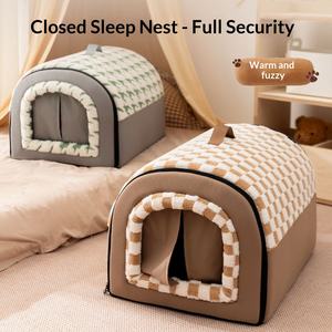 Grenzüberschreitendes Neues Haustier-Nest Winter Verdicktes Gebogenes Haus Baumwolle Wolle Karomuster/Hahnentritt Großraum-Bett für Katze Hund - Product Image 5