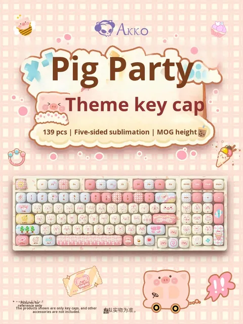 Akko Magic Geek Pig Party Keycap Full Set Full Size Non-Backlit Mog Profile PBT Dye-Sublimation Custom Bun Paradise