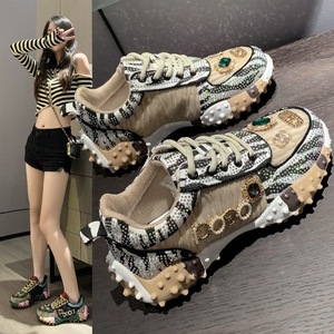 New full-diamond sports shoes - Korean version, multi-color thick-soled fashionable <b>lettered</b> casual export shoes - Product Image 3