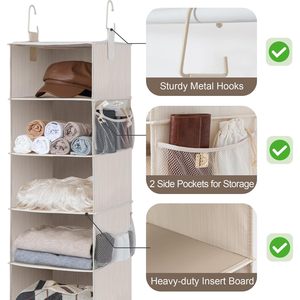 6-<b>Shelf</b> Hanging Closet Organizer 12" D x 12" W Rectangular Fabric Clothing Storage Bedroom Use - Product Image 4