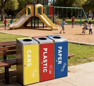 Poubelle extérieure en acier inoxydable à double compartiment, bac d'assainissement public, boîte de recyclage des déchets anti-odeurs - Product Image 4