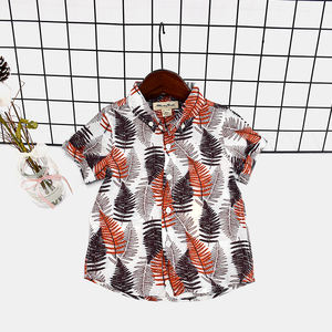 Chemises boutonnées hawaïennes à manches courtes en coton personnalisé <span class=keywords><strong>Chemise</strong></span> imprimée pour garçon de plage taille européenne et américaine pour enfant - Product Image 3