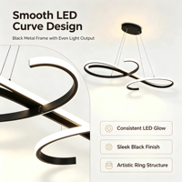 Lustre suspendu LED incurvé moderne en métal noir, design boucle infinie, pour salle à manger, cuisine, hall d'hôtel, décoration