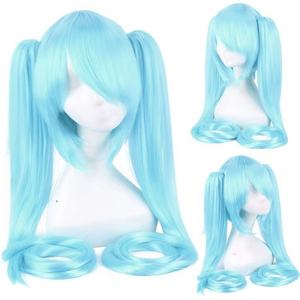 Nouvelle Arrivée Ainizi Perruques en Fibre Haute Température Rose Net Longues à Double Griffe Bleu <span class=keywords><strong>Miku</strong></span> <span class=keywords><strong>Cosplay</strong></span> Densité 180% pour Fêtes d'Halloween - Product Image 4