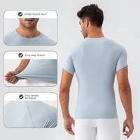 T-shirt de sport pour homme à manches courtes, ajusté, double face, effet seconde peau, léger, respirant, pour le yoga et l'entraînement physique
