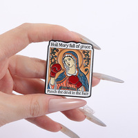 Nouveau drôle vierge marie lettre je vous salue marie pleine de grâce poinçon le diable dans le visage épinglette émail broche chapeau accessoires