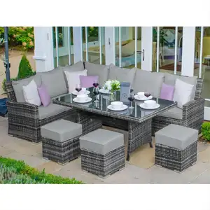 Best Selling 6pcs Outdoor Furniture Set Rattan Wicker Dining Table Set Garden Conversation Sofa Set