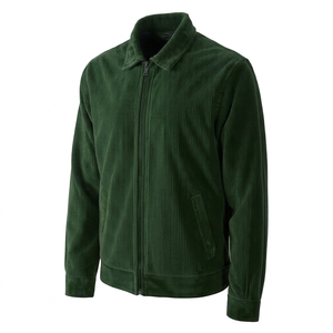 Chaqueta de pana verde para hombre con cuello vuelto, cierre de cremallera y bolsillos - Product Image 1