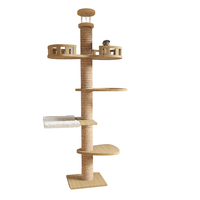 Arbre à chat moderne à cinq niveaux avec griffoir, hauteur réglable, en bois, pour sol/plafond, structure d'escalade pour chat, avec espace de jeu