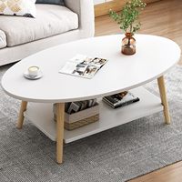 Table basse ovale moderne Adenuo, double niveau, étagères en bois, plateau de 15 mm d'épaisseur, finition blanche, durable, écologique, pour salon