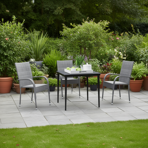 <b>Grey</b> Rattan Garden Dining Set 3 Seater Metal <b>Frame</b> Weather Resistant Outdoor Furniture Contemporary Design - Product Image 2