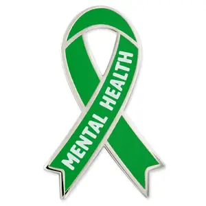 Spilla a forma di nastro croce in metallo verde a forma personalizzata spilla da bavero distintivo smalto duro spille per la salute mentale