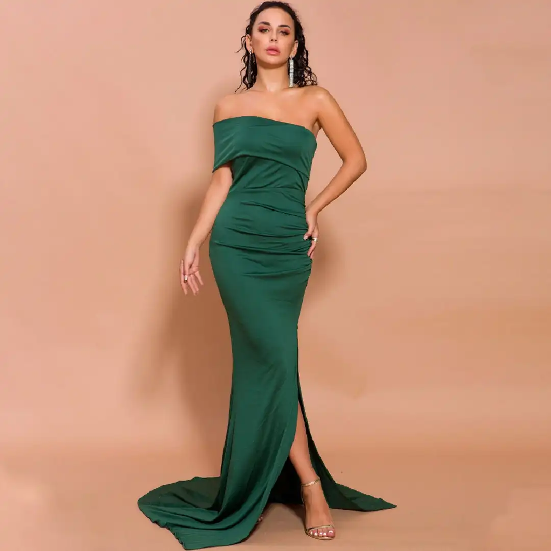 Manufacturer made top quality One Shoulder Sexy Slim Party Evening Dresses Women Formal Dresses Slit Prom Dresses