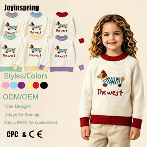 Suéter de Punto de Manga Larga para Niñas, Cálido y Bonito, con Estampado de Perro de Dibujos Animados y Ribete en Contraste, para Uso Diario en Invierno, Venta al Por Mayor - Product Image 1