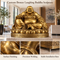Sculpture Bouddha Riant en Bronze, Finition Antique, Décoration pour Maison, Temple, Hôtel, Jardin, Conception Personnalisée, Vente Directe Usine