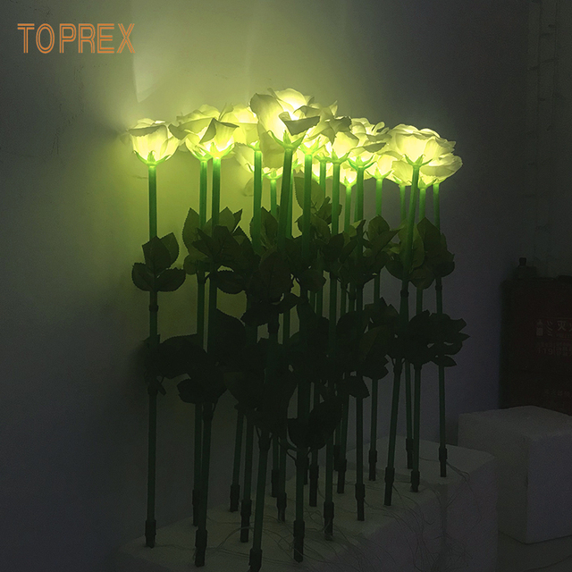 TOPREX Garden String Light Outdoor Single Stem Eternal Rose Artificial Plastic Flower with Led Light for Christmas Decorations