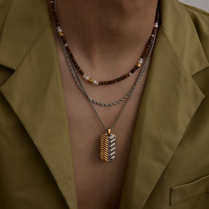 Collares europeos y americanos Light Luxury and Niche 18K Gold Color-block Woven Series Square Joyería de acero inoxidable - Product Image 6