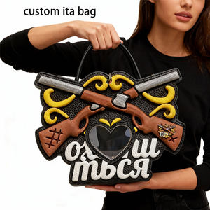 Batı Punk Tarzı Çapraz Silahlar Desenli Kalp Görüntülü Pencereli Ita Çantası, Rozet Koleksiyoncuları İçin Alternatif Moda El Çantası Toptan Satış - Product Image 2