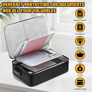 Bolsa Organizadora de Documentos Ignífuga e Impermeable con Cerradura, Juego de Caja de Archivo de Gran Capacidad, Compartimento Pequeño para Dinero, Negra - Product Image 5