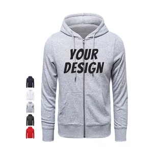 Áo Nỉ Tùy Chỉnh 100% Cotton Áo Hoodie Nam Trơn Áo Hoodie Khóa Kéo Hoàn Toàn Màu Trơn Thời Trang