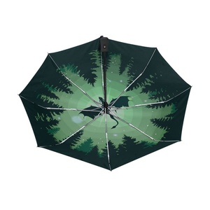 High Quality Luxury 3-fold Automatic Business Rain Umbrella Strong Windproof Black Wooden Handle logo Printing Business Gifts - Product Image 5